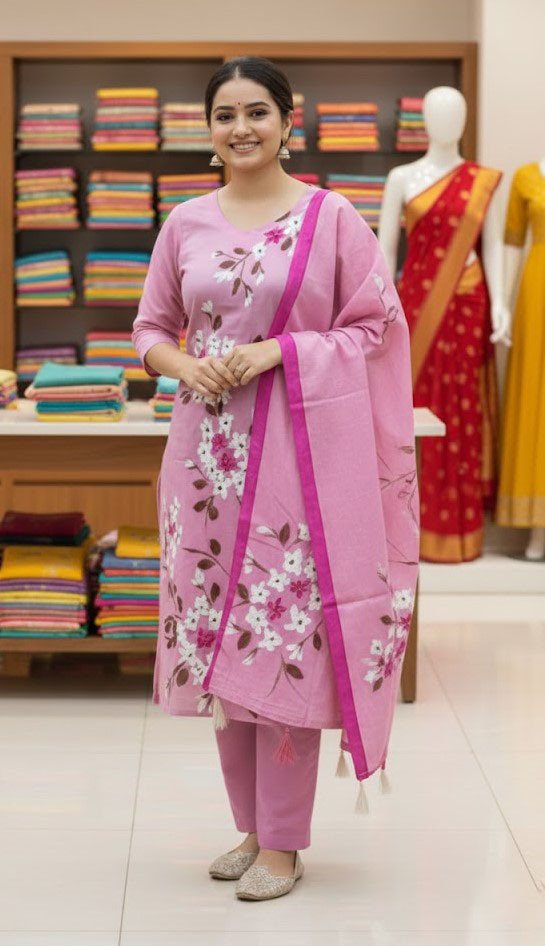 VIP cotton voile block print three piece for women
