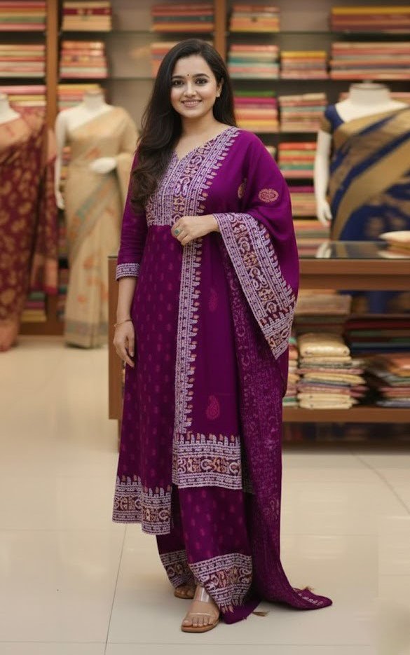 VIP cotton voile block print three piece for women