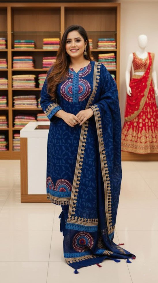 VIP cotton voile block print three piece for women