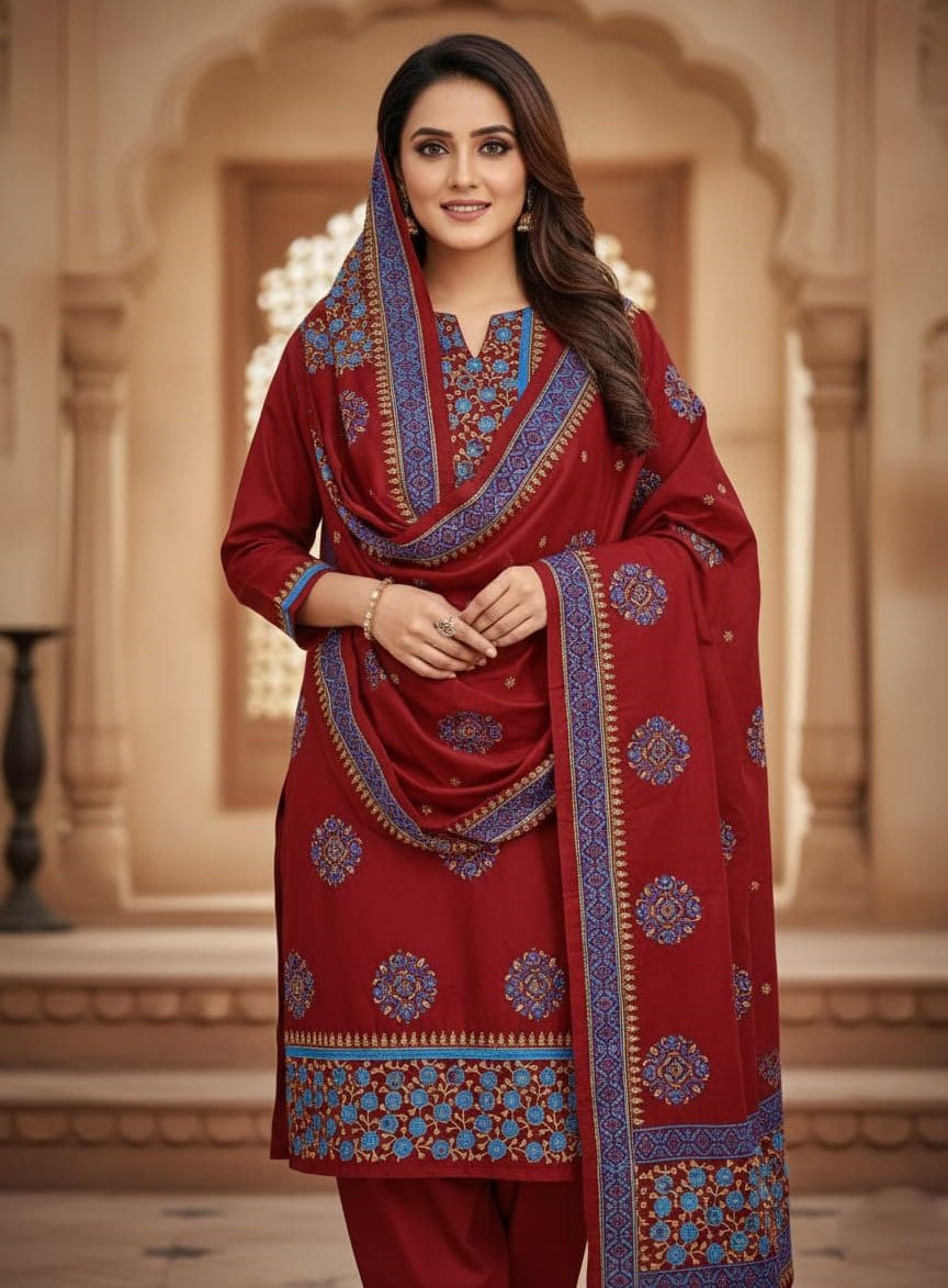 VIP cotton voile block print three piece for women