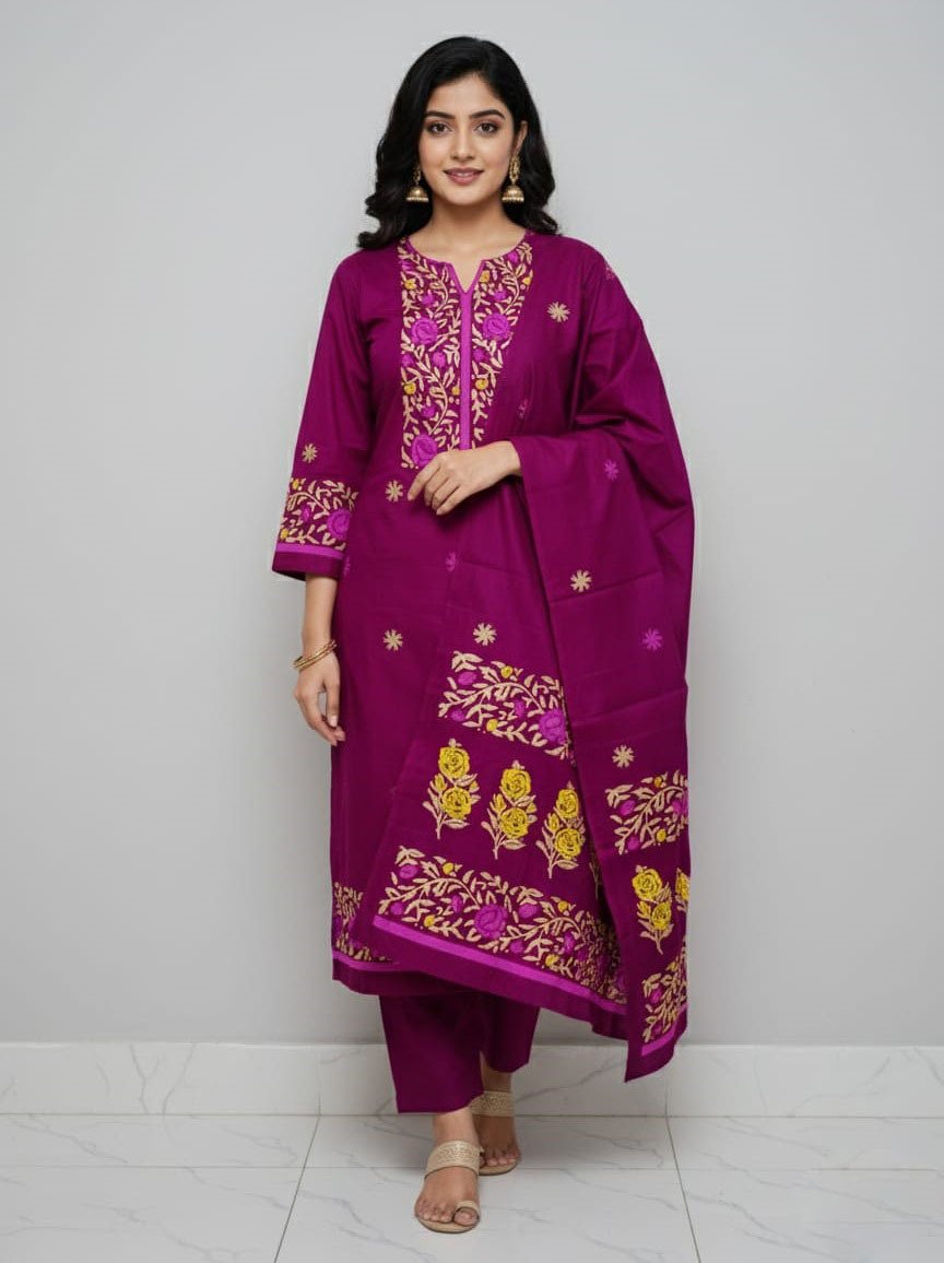 VIP cotton voile block print three piece for women