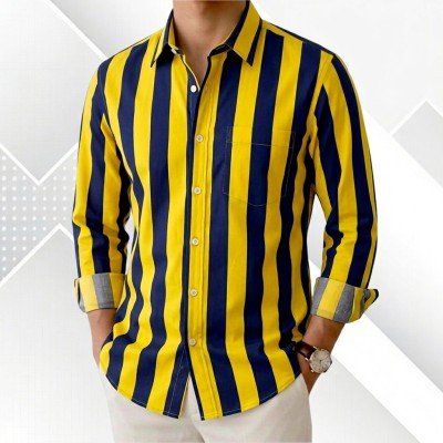 Formal white pinstripe long sleeve Oxford cotton shirt for men