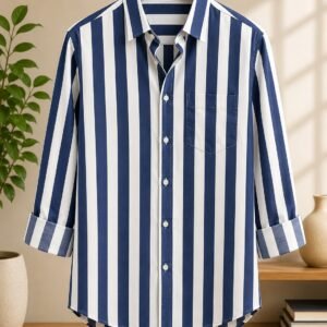 Formal white pinstripe long sleeve Oxford cotton shirt for men
