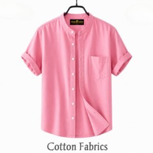 Premium Oxford Cotton Band Collar Short Sleeve Shirt for Men - PINK