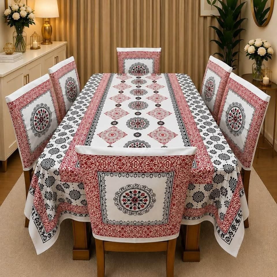 ৭ পিসের প্রিমিয়াম থ্রিডি প্রিন্টেড সফট ভেলভেট ডাইনিং টেবিল কাভার সেট - Image 23