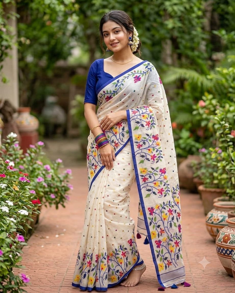 Chanderi-Silk-Digital-Print-Saree Chanderi silk digital print floral saree for women with soft and elegant look