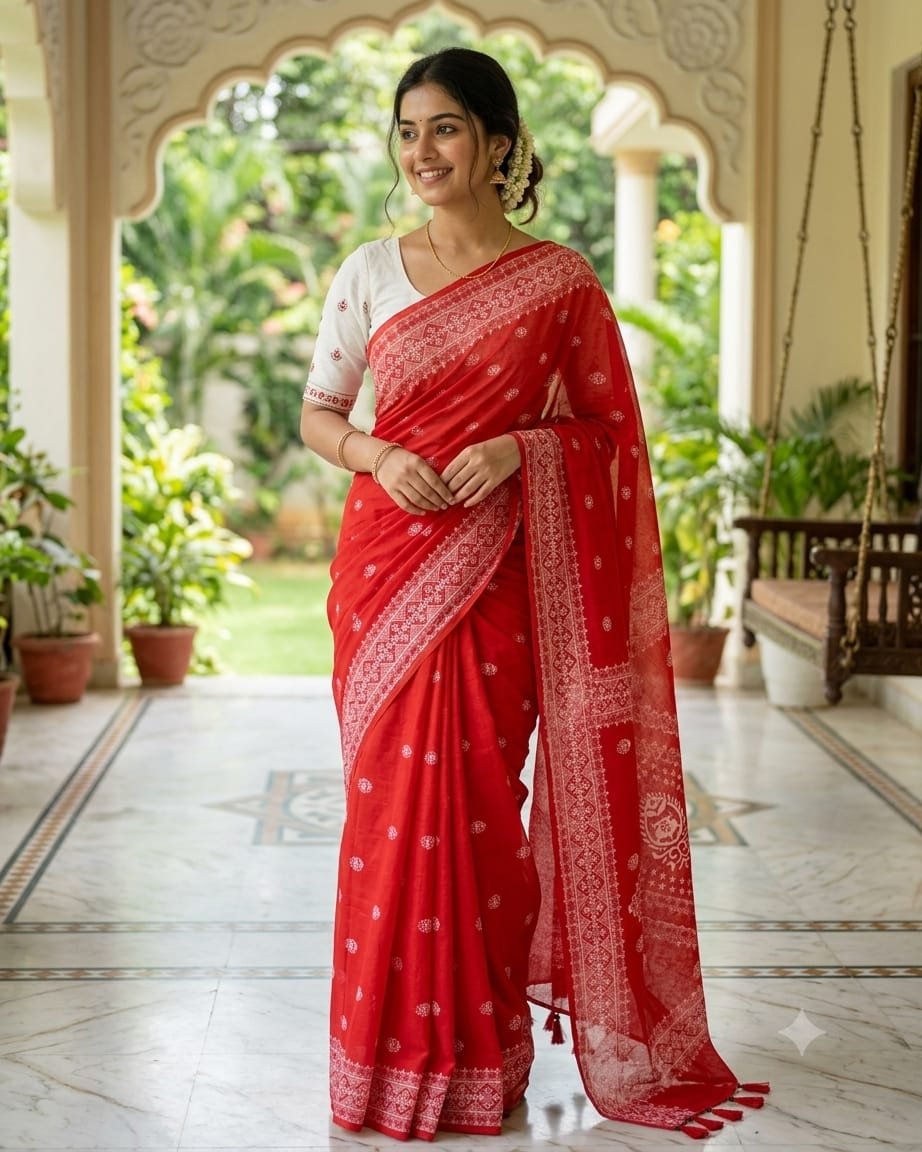 Chanderi-Silk-Digital-Print-Saree Chanderi silk digital print floral saree for women with soft and elegant look
