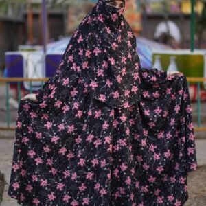 Long Namaji Khimar Alex Print Black Navy Blue Deep Pink Ash 30358