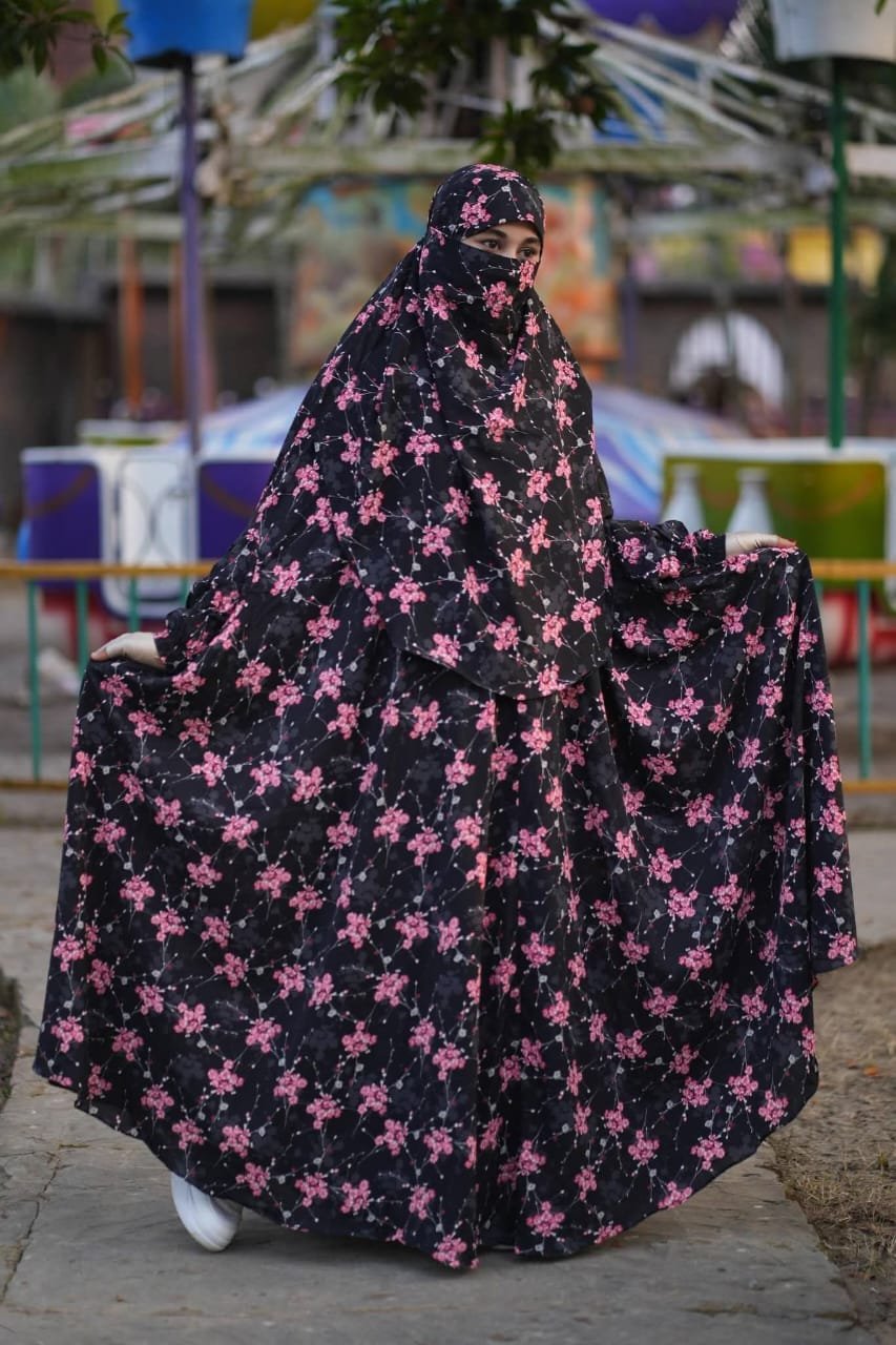 Long Namaji Khimar Alex Print Black Navy Blue Deep Pink Ash 30358