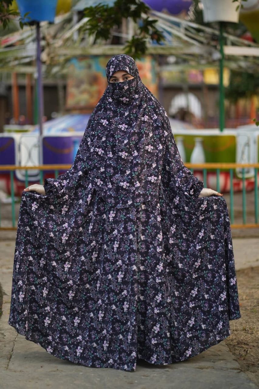 Long Namaji Khimar Alex Print Black Navy Blue Deep Pink Ash 30358