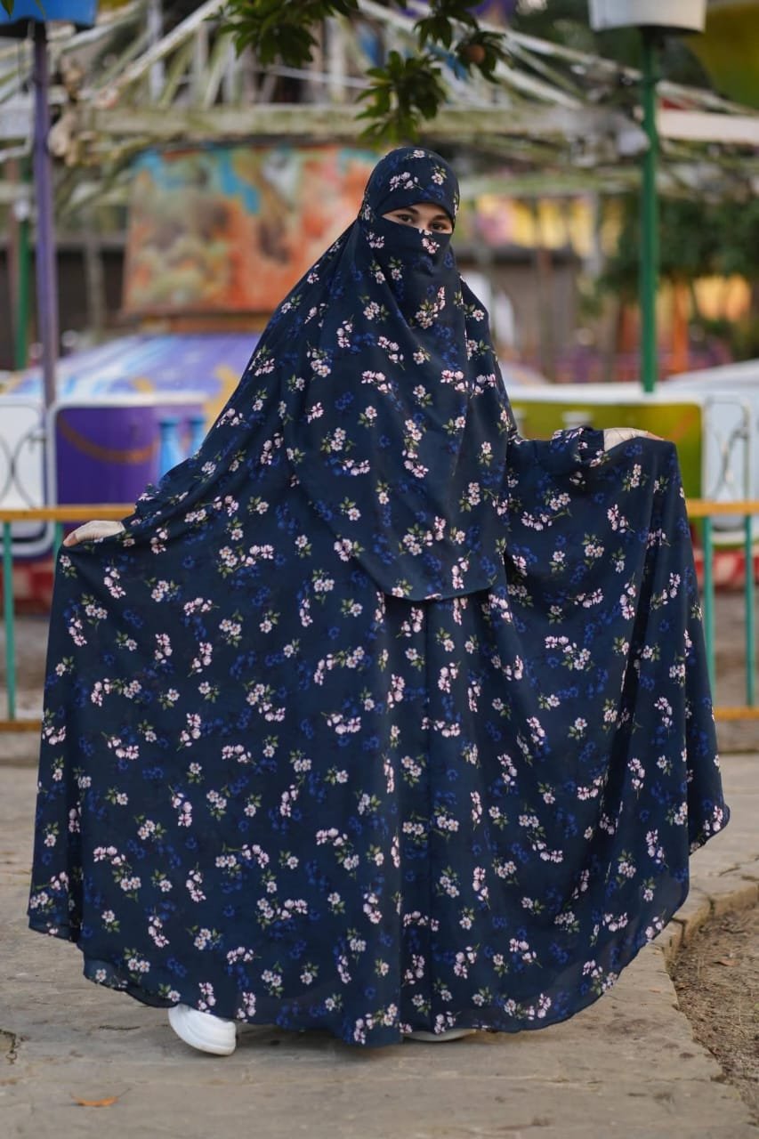 Long Namaji Khimar Alex Print Black Navy Blue Deep Pink Ash 30358