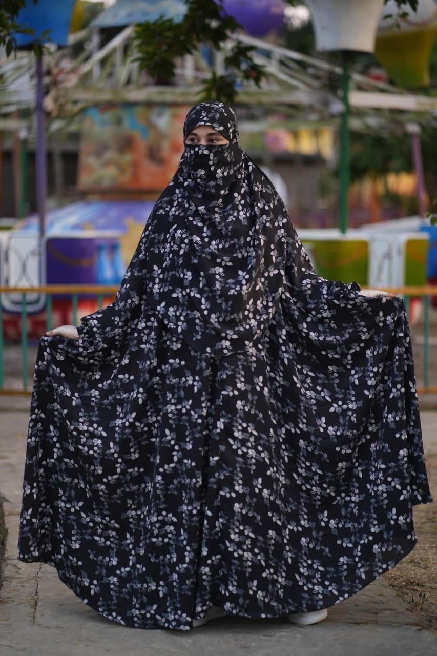 Long Namaji Khimar Alex Print Black Navy Blue Deep Pink Ash 30358