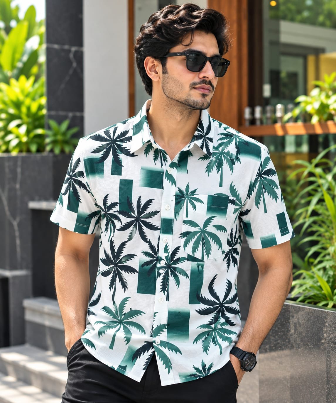 Printed Cotton Half Sleeve Shirt for Men with Single Pocket