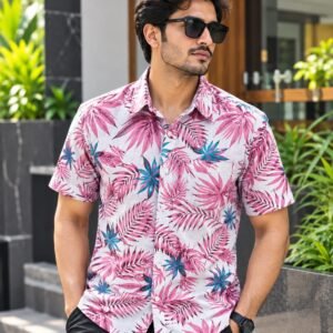 Printed Cotton Half Sleeve Shirt for Men with Single Pocket