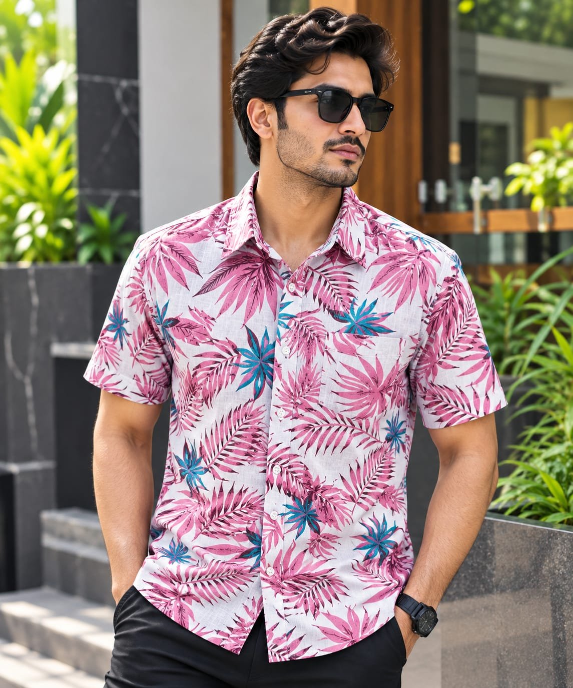 Printed Cotton Half Sleeve Shirt for Men with Single Pocket