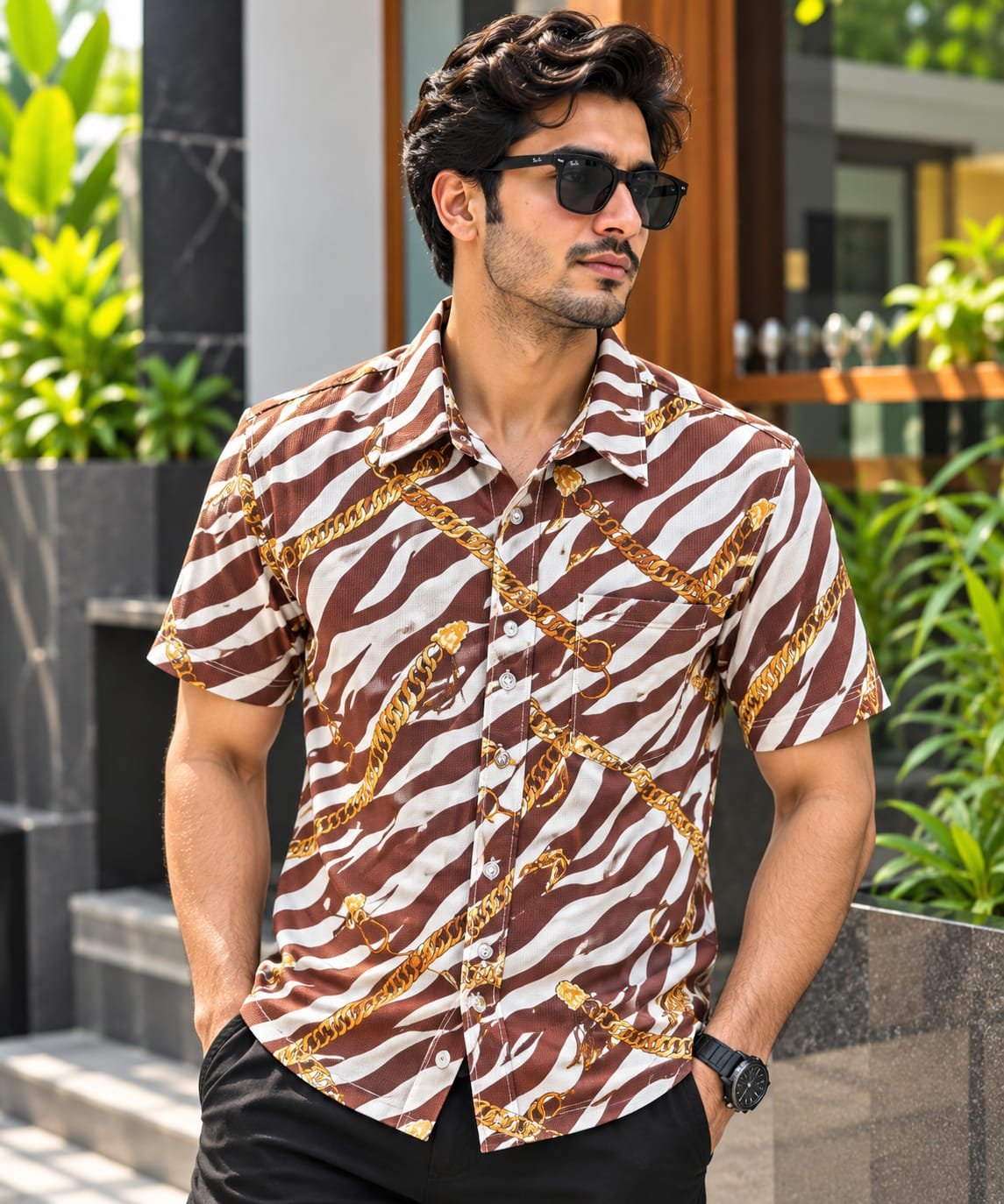 Printed Cotton Half Sleeve Shirt for Men with Single Pocket