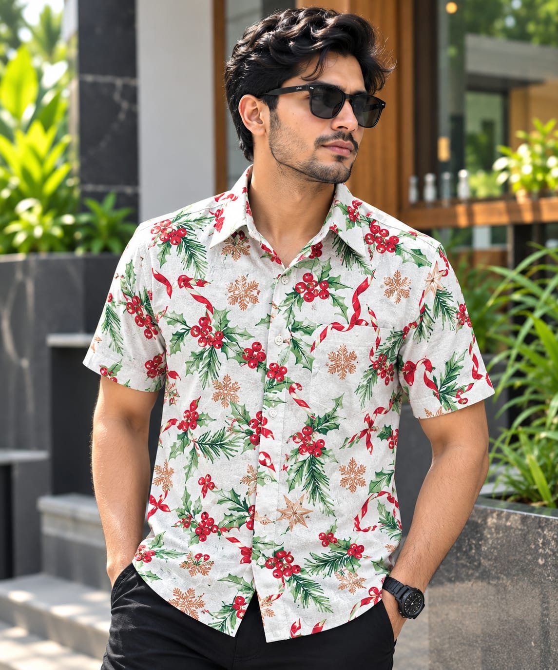 Printed Cotton Half Sleeve Shirt for Men with Single Pocket