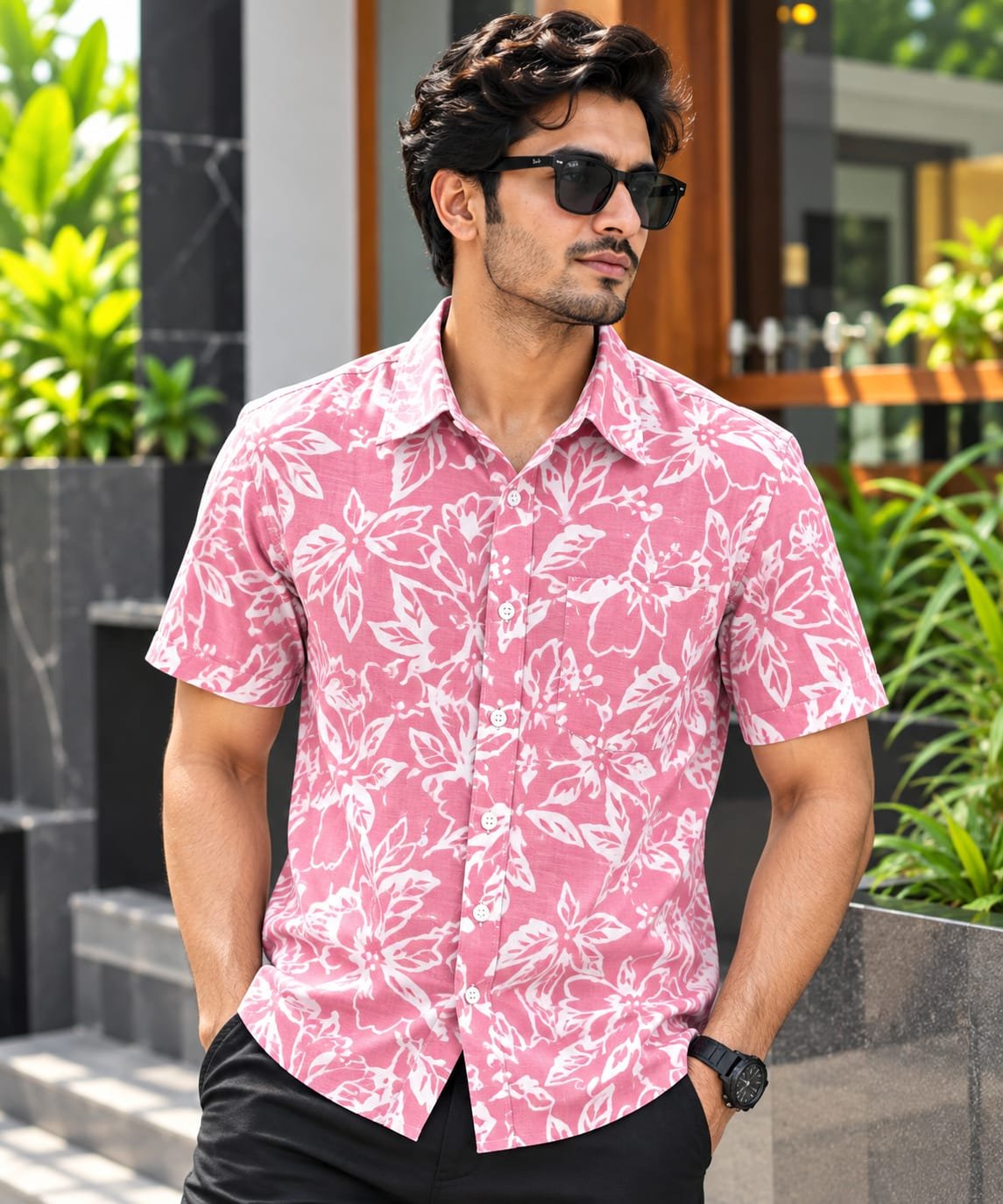Printed Cotton Half Sleeve Shirt for Men with Single Pocket