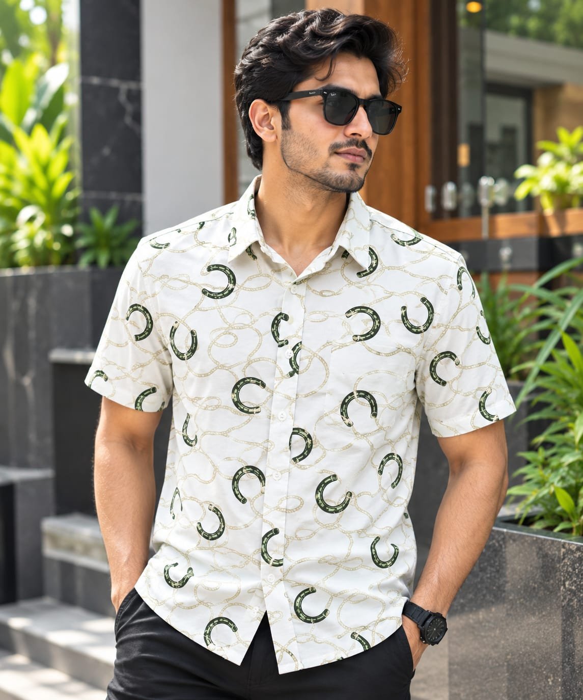 Printed Cotton Half Sleeve Shirt for Men with Single Pocket