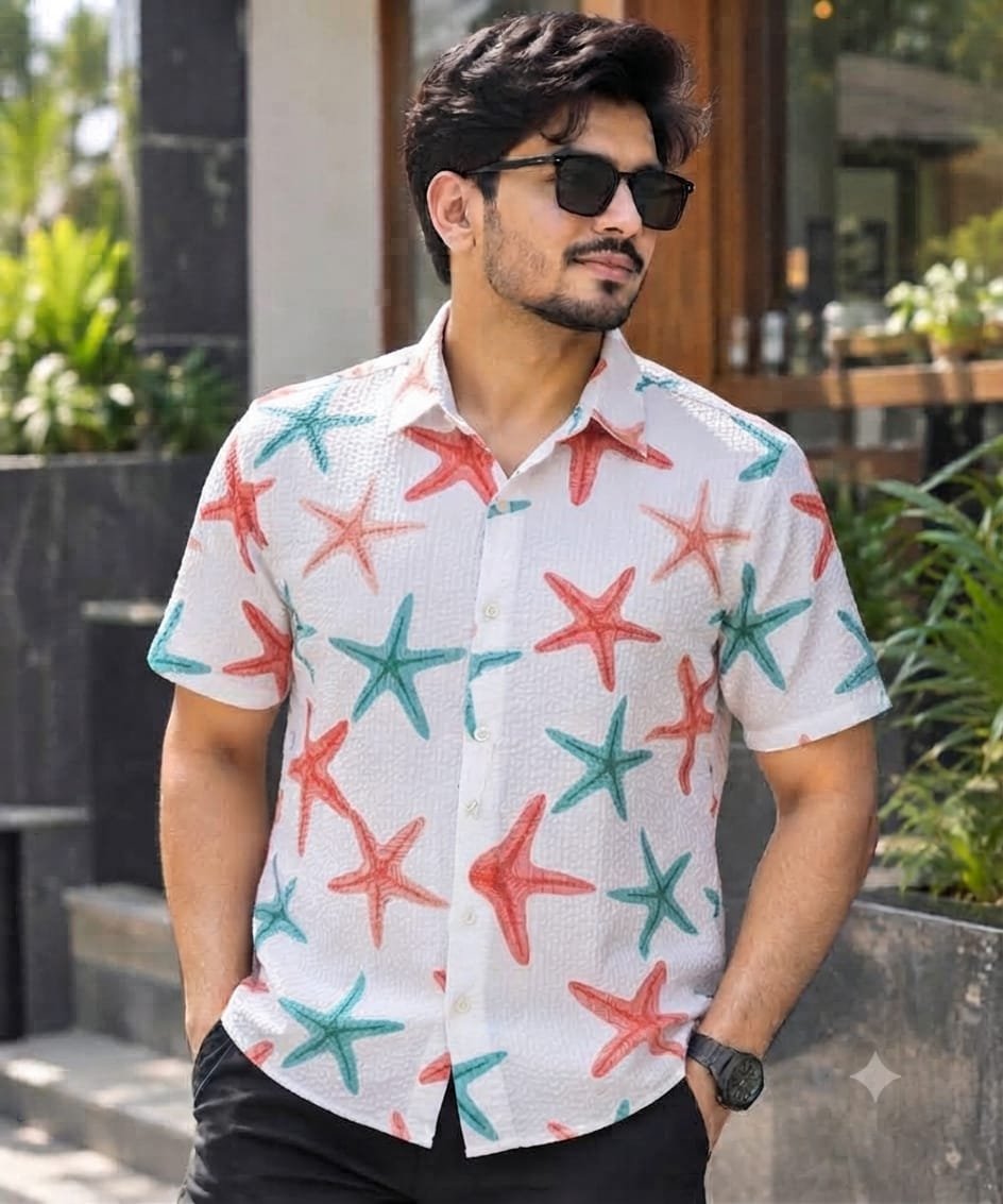Printed Cotton Half Sleeve Shirt for Men with Single Pocket