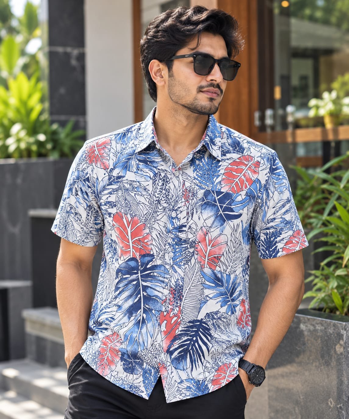 Printed Cotton Half Sleeve Shirt for Men with Single Pocket