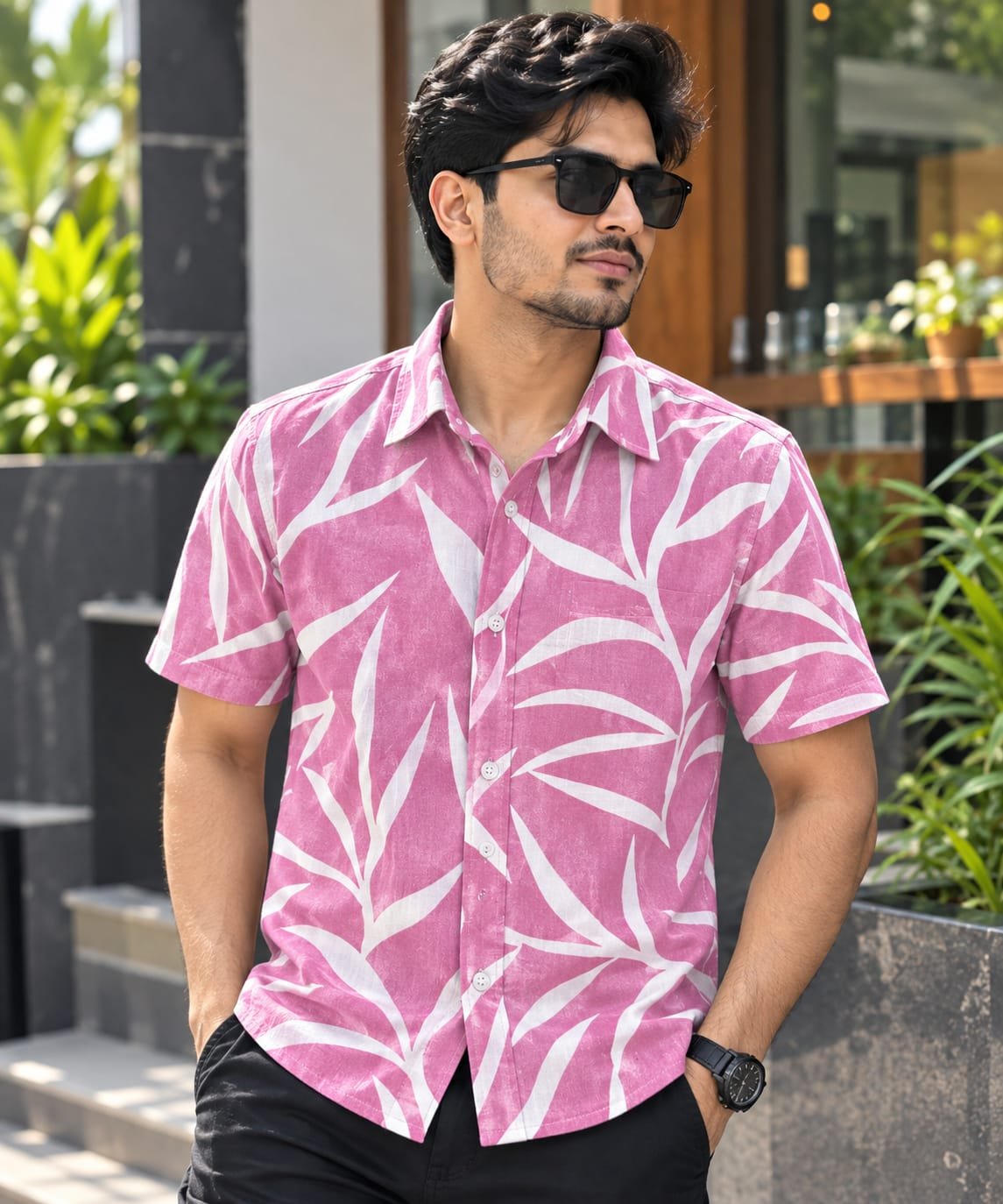 Printed Cotton Half Sleeve Shirt for Men with Single Pocket