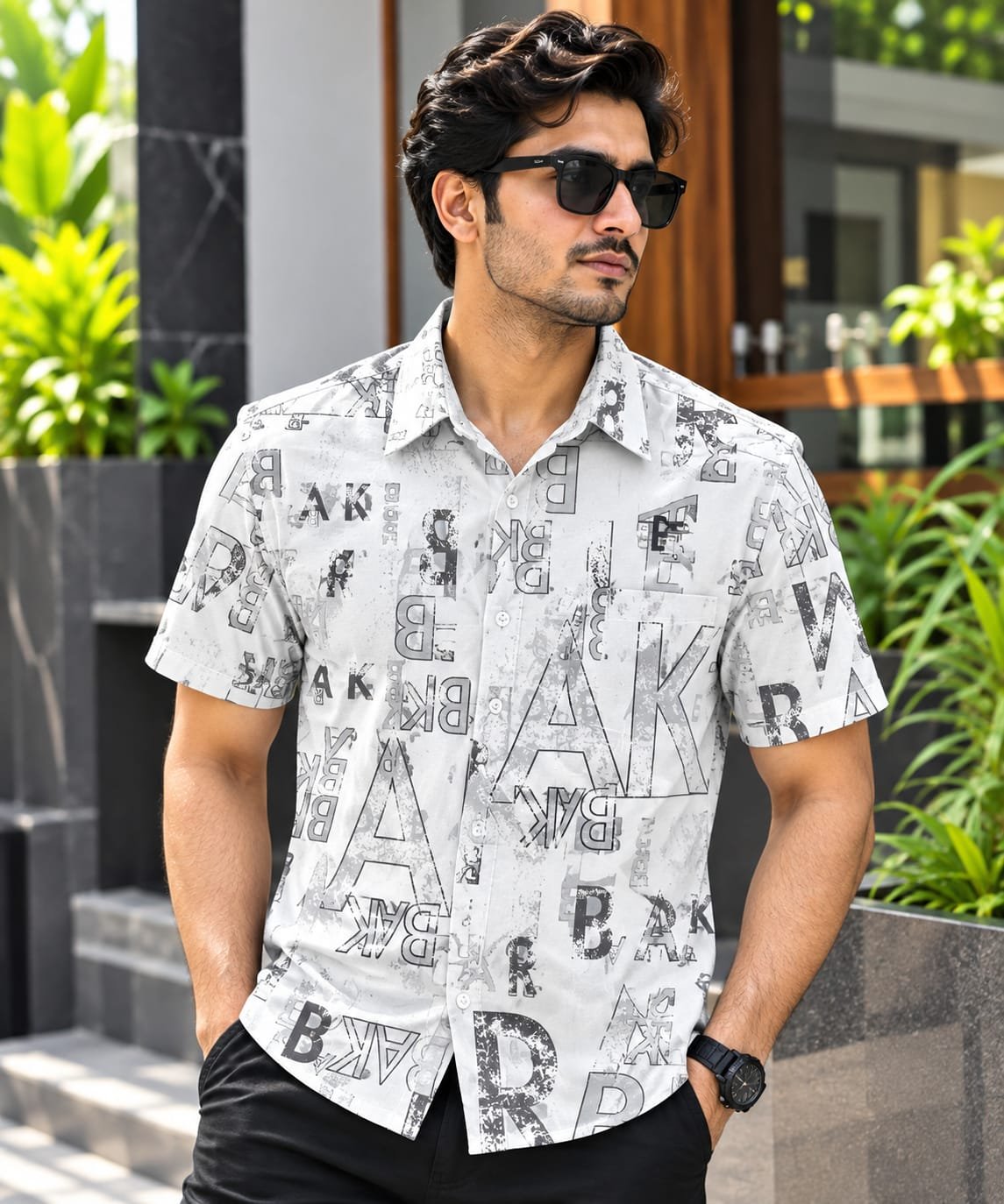 Printed Cotton Half Sleeve Shirt for Men with Single Pocket
