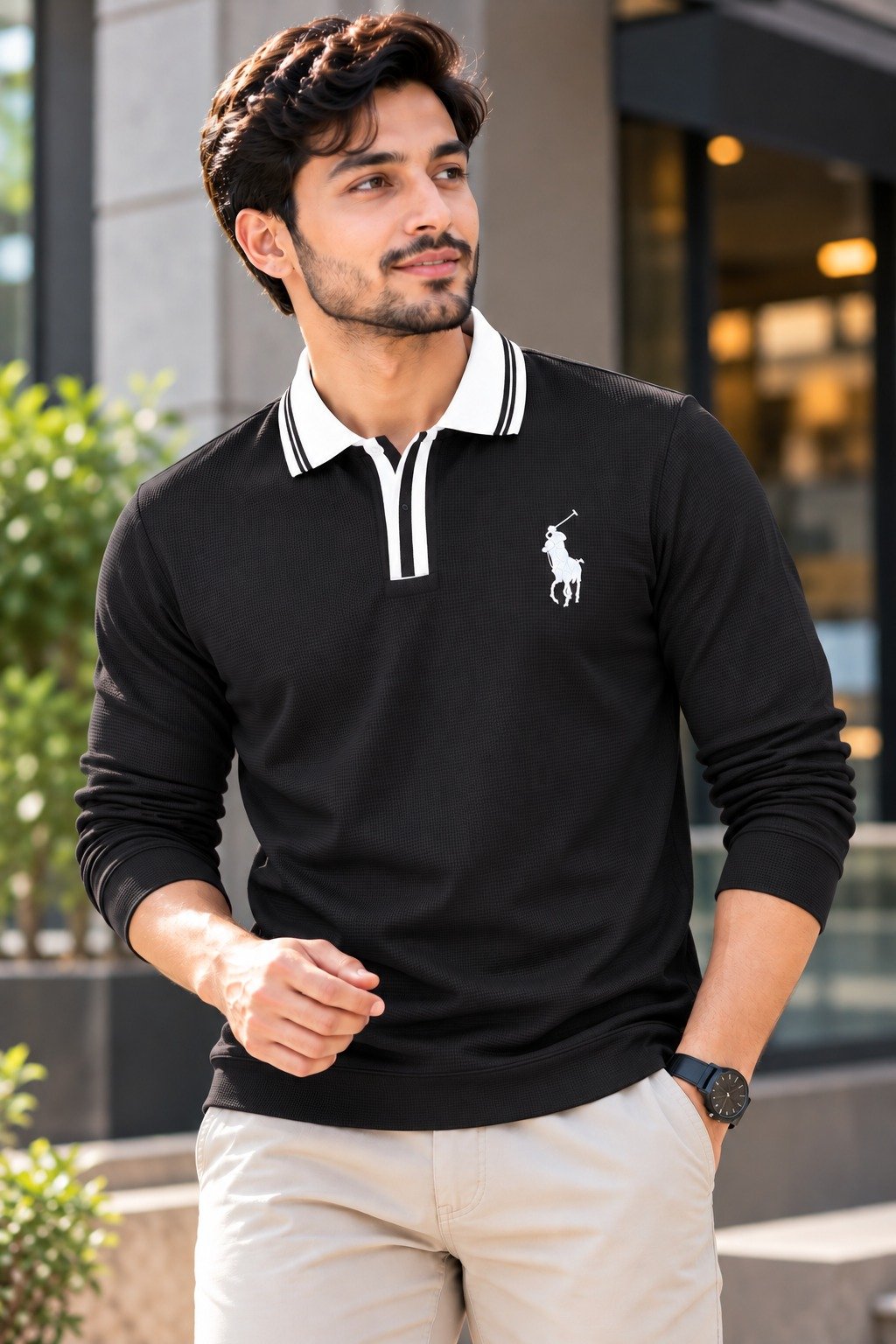 এমব্রয়ডারি ফুল স্লিভ পোলো শার্ট - ছবি 6