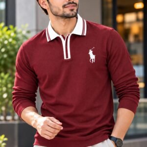 এমব্রয়ডারি ফুল স্লিভ পোলো শার্ট