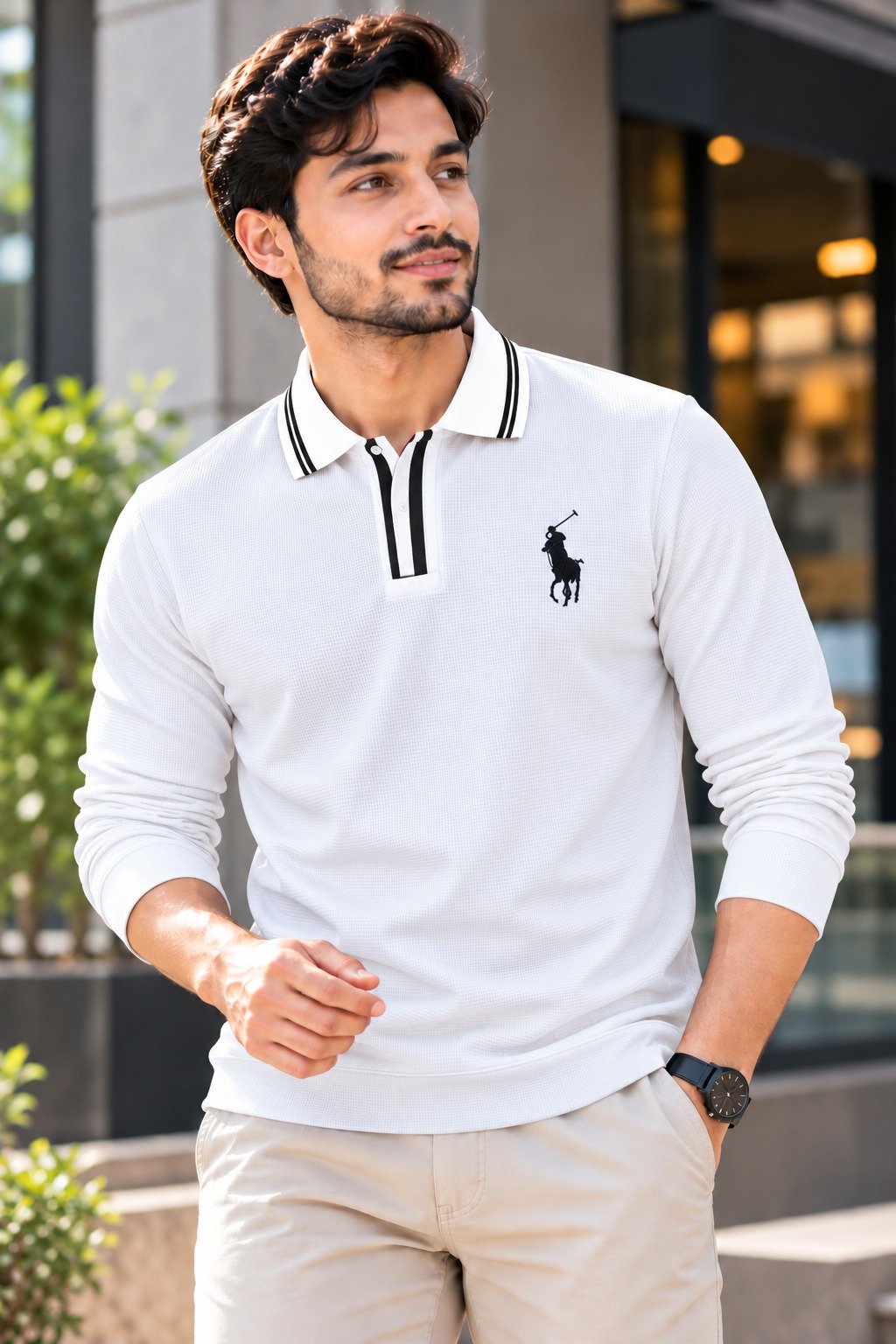 এমব্রয়ডারি ফুল স্লিভ পোলো শার্ট - ছবি 3