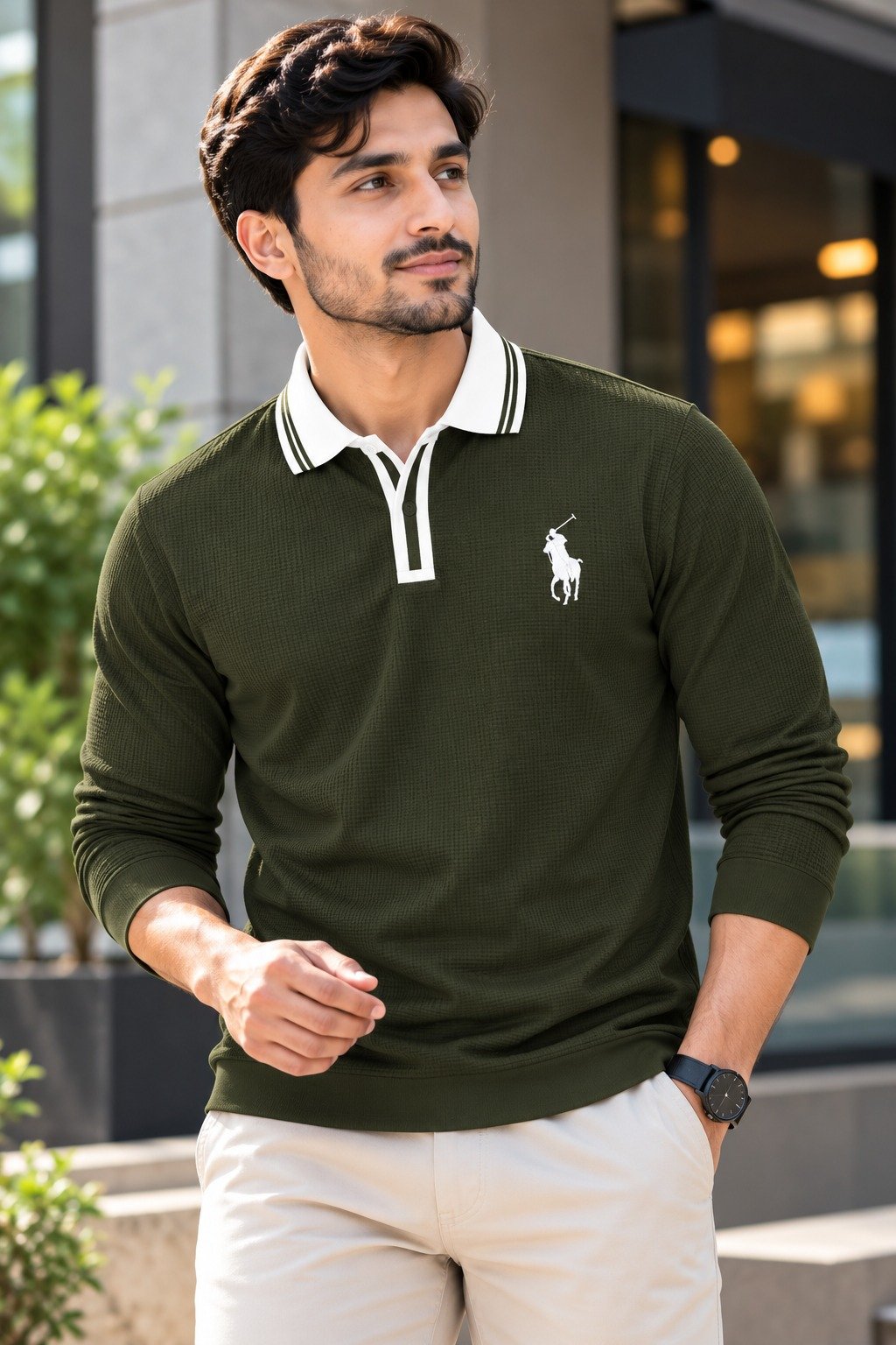 এমব্রয়ডারি ফুল স্লিভ পোলো শার্ট - ছবি 2